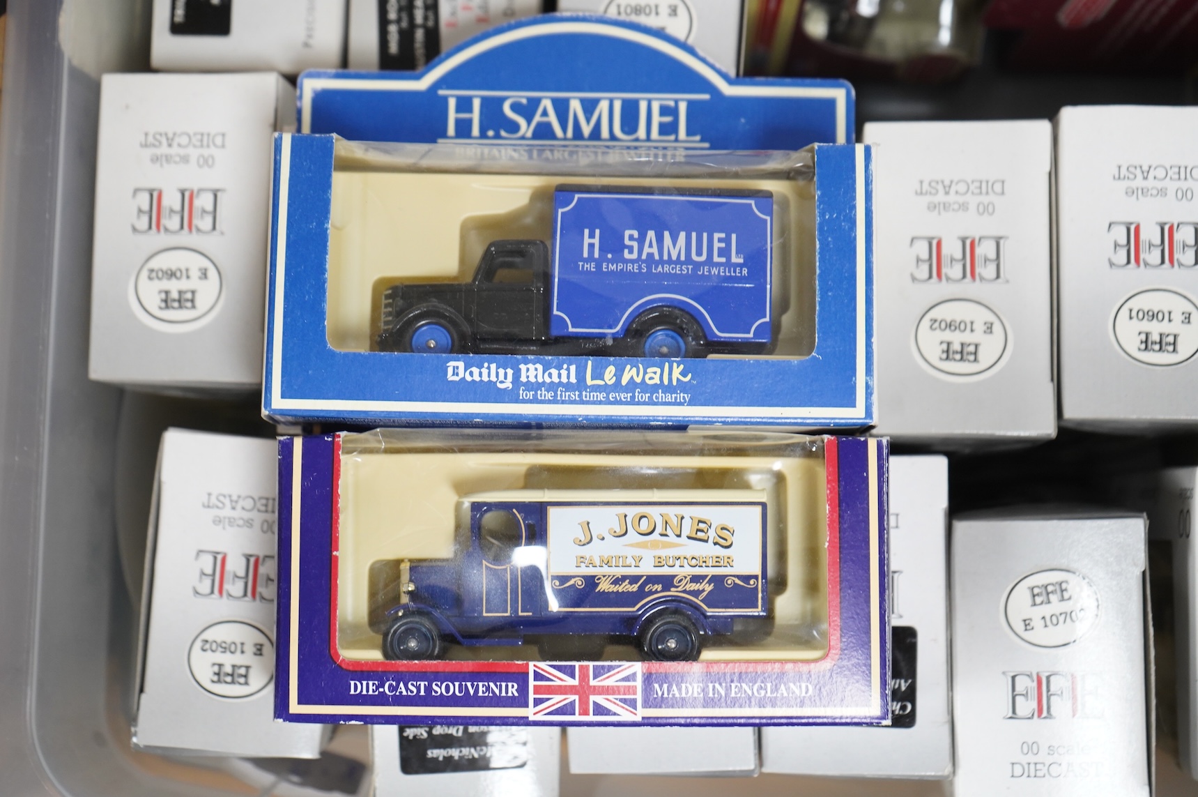 Sixty boxed diecast vehicles by EFE, Corgi Classics, Oxford Diecast, Vanguards, Corgi Aviation Archive, Matchbox Models of Yesteryear, etc. vehicles include; EFE commercial vehicles and cars, 1:76 scale trackside vehicle